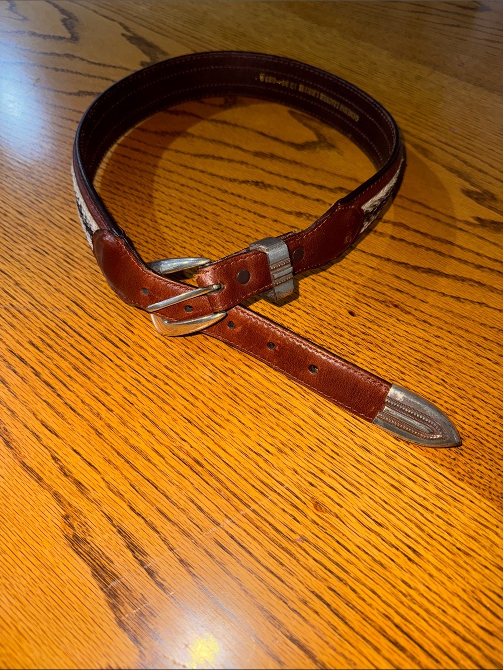Vintage Brown Leather Belt with Silver Accent